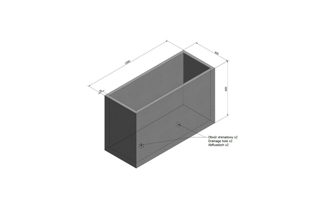 wymiary donicy betonowej 100x40x60cm