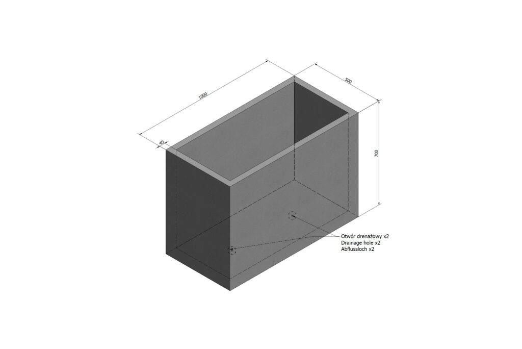 wymiary donicy betonowej 100x50x70cm