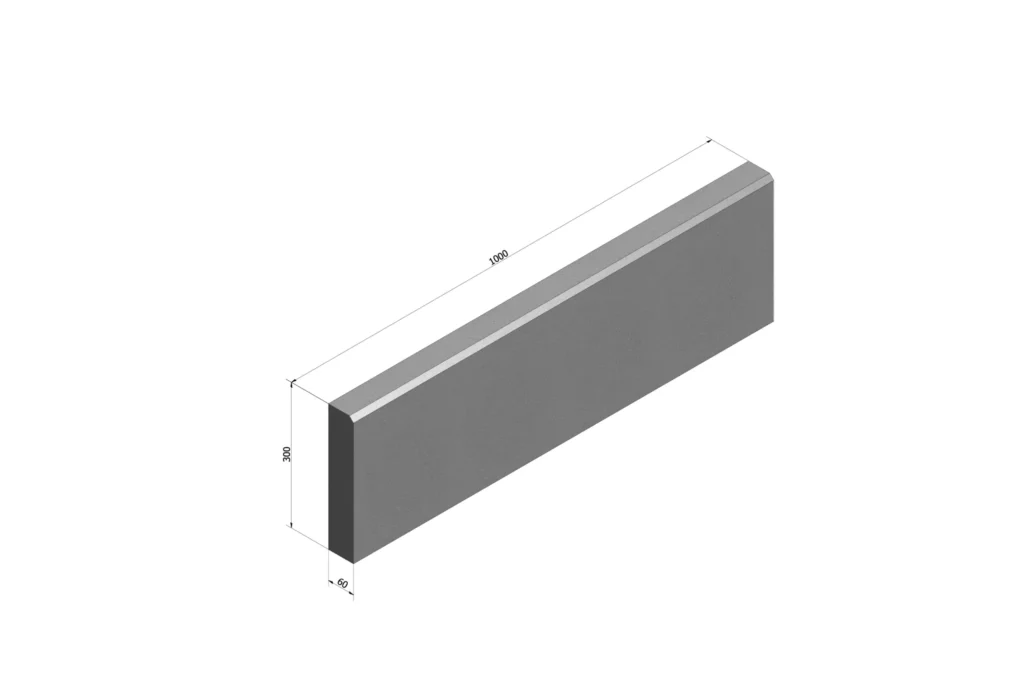 Rysunek techniczny obrzeża betonowego LINEA 100x30x6 cm BETONOVA