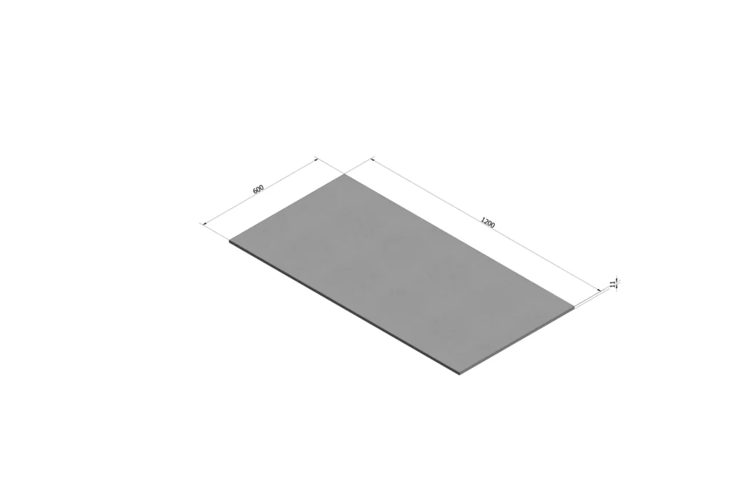 Rysunek techniczny płyty ściennej PIASTRA 120x60x1,1 cm z betonu architektonicznego BETONOVA